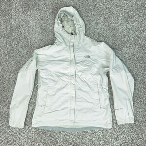 North Face Jacket Womens M White HyVent Hooded Waterproof Rain Coat Hiking Gorp